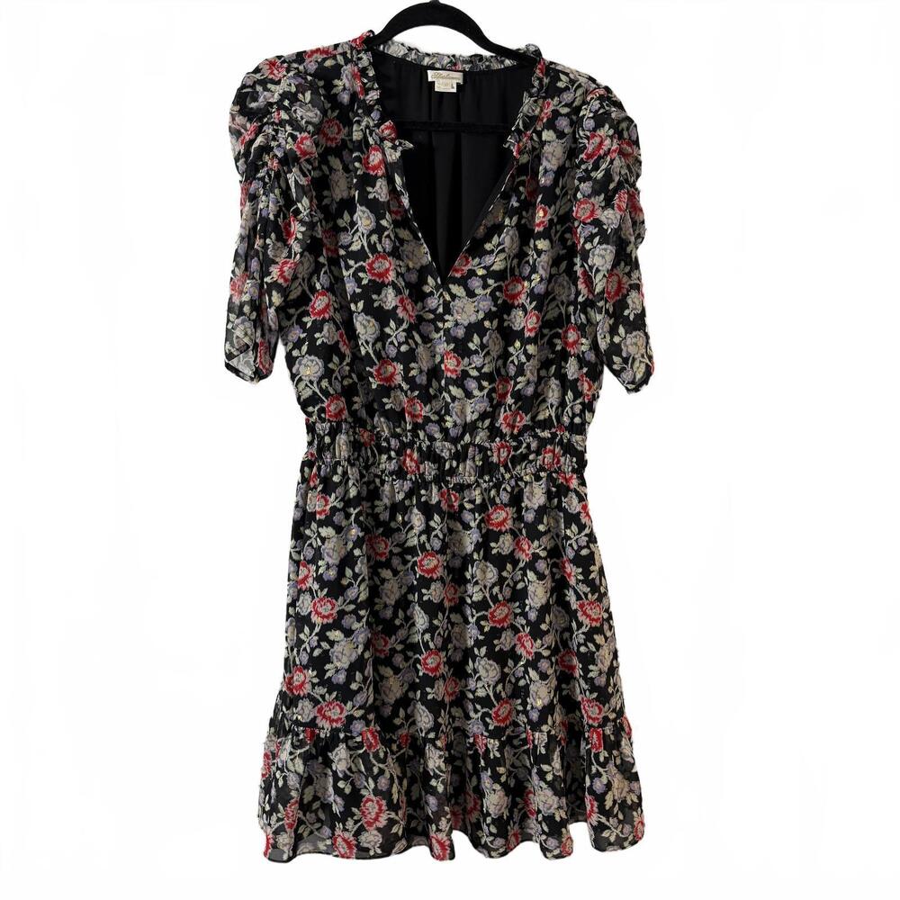 SHOSHANNA‎ Jodelle Floral Puff-sleeve Dress Jet Gold Currant SZ 10 Luxury Boho